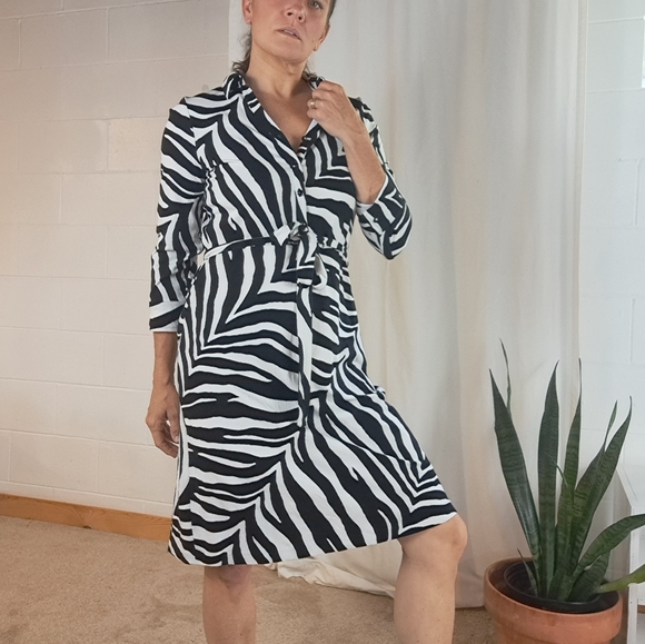 Talbots zebra print stretchy tie front shirt dress szM petites - Picture 5 of 16